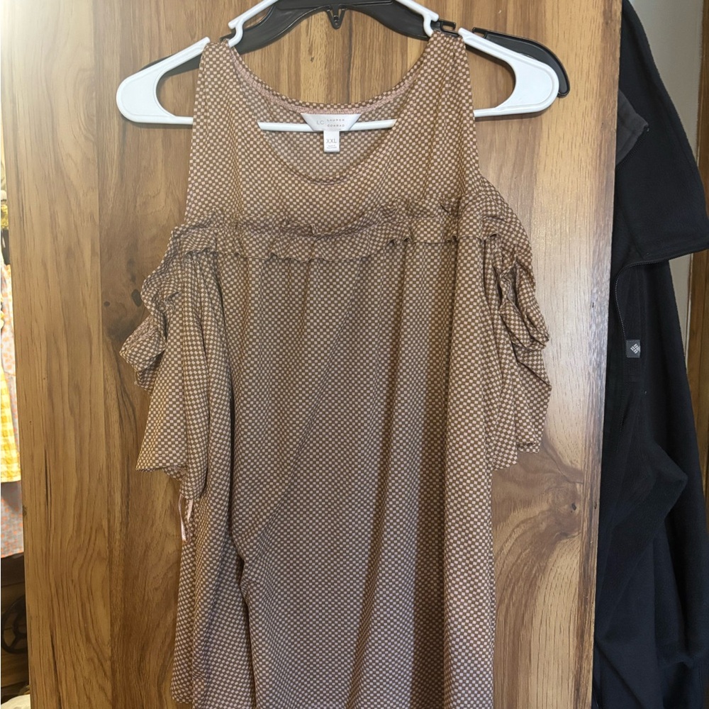 LC Lauren Conrad Tan Cold Shoulder Blouse